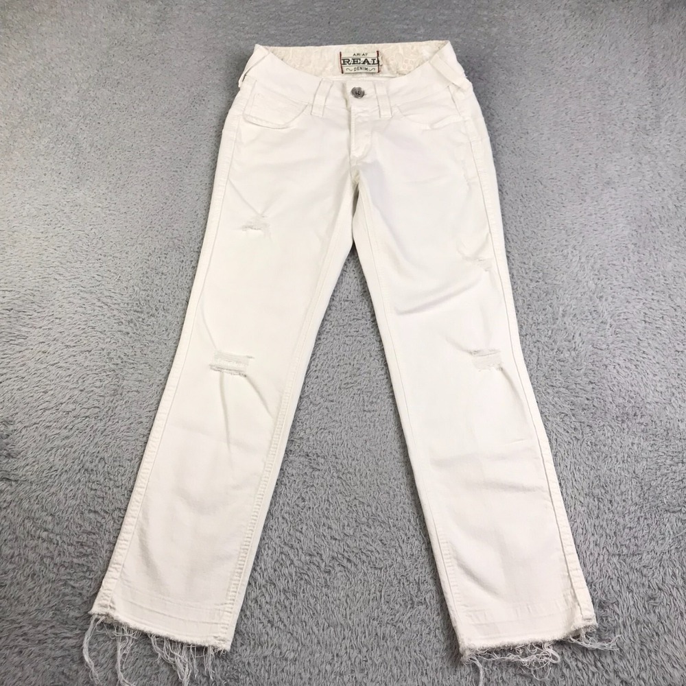 Ariat‎ REAL Jeans Womens 25 White Distressed Fray Hem Skinny Western